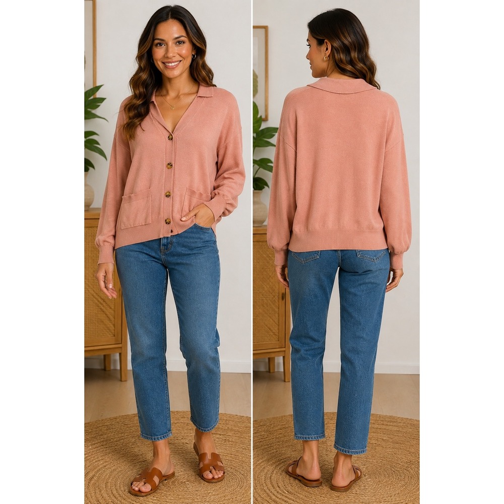NWT Marled Reunited Clothing Cardigan Sweater Dusty Rose Button Down Large